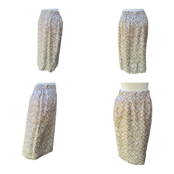 Adrianna Papell Silk Jacket & Skirt Set Geometric Print Size 8 Beige/Brown - Picture 7 of 13